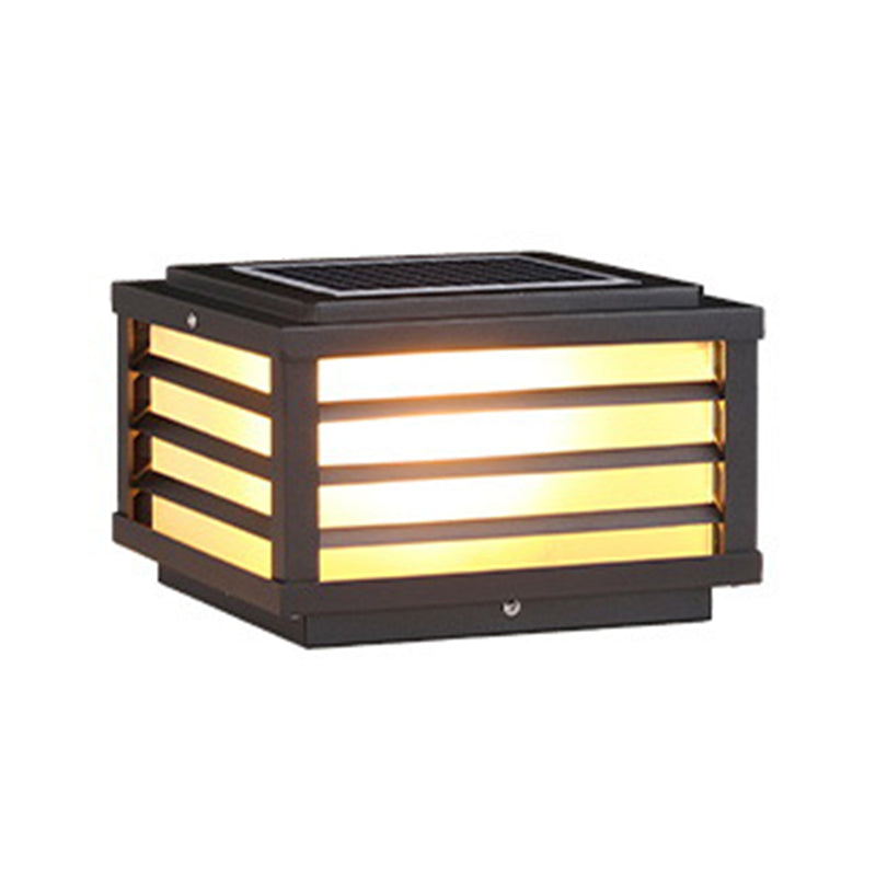 Rectangular Shape Metal Solar Pillar Lamp Modern 1 Light Outdoor Light in Black