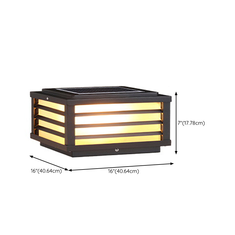 Rectangular Shape Metal Solar Pillar Lamp Modern 1 Light Outdoor Light in Black