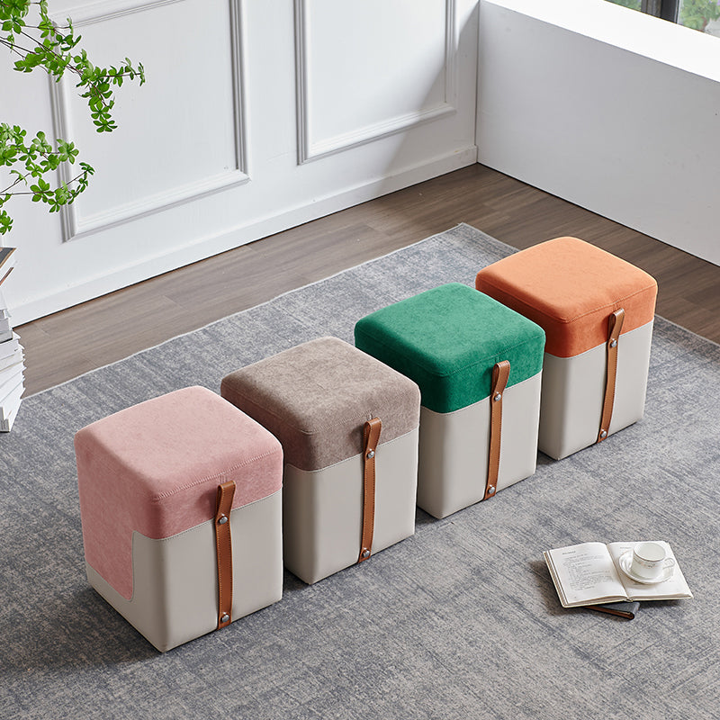 Colorblock Flannel Pouf Modern Simple Square Upholstered Ottoman