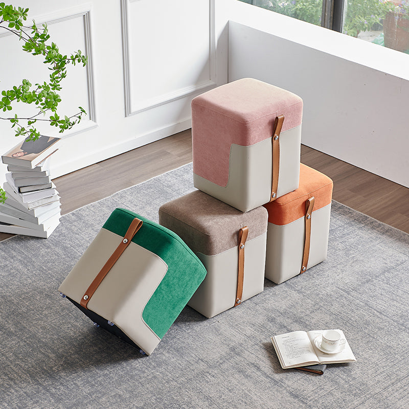 Colorblock Flannel Pouf Modern Simple Square Upholstered Ottoman