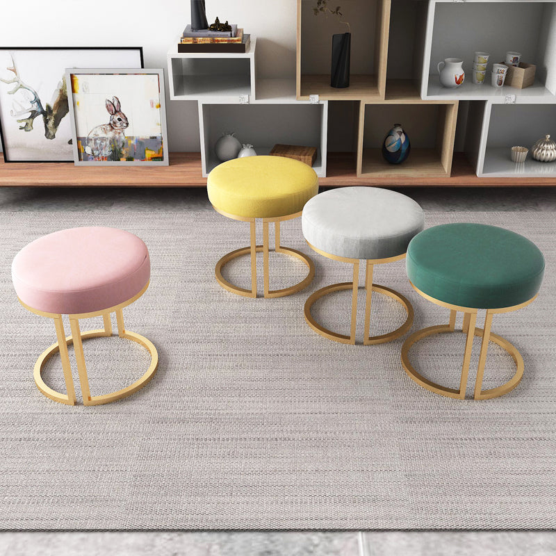 Solid Color Flannel Standard Stool Modern Style Simple Round Footstool