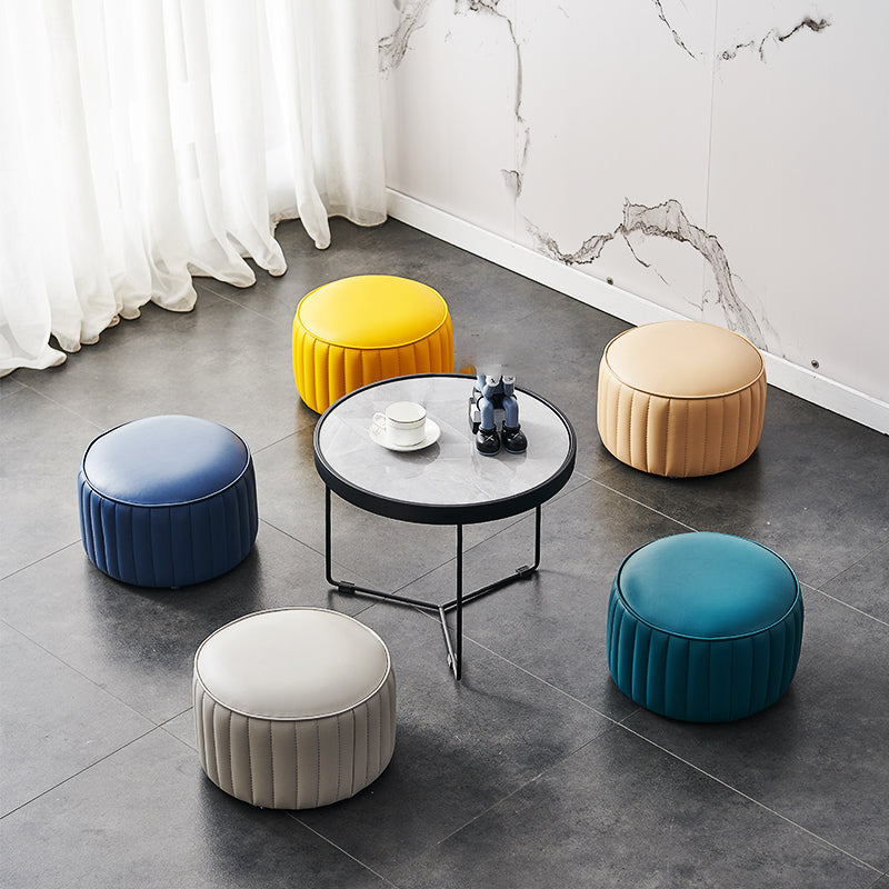 Solid Color Leather Pouf Modern Simple Round Upholstered Footstool