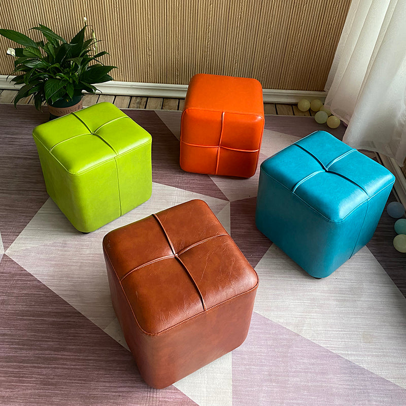 Modern Leather Pouf Stain Resistant Square Pouf for Living Room