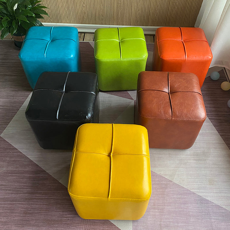 Modern Leather Pouf Stain Resistant Square Pouf for Living Room