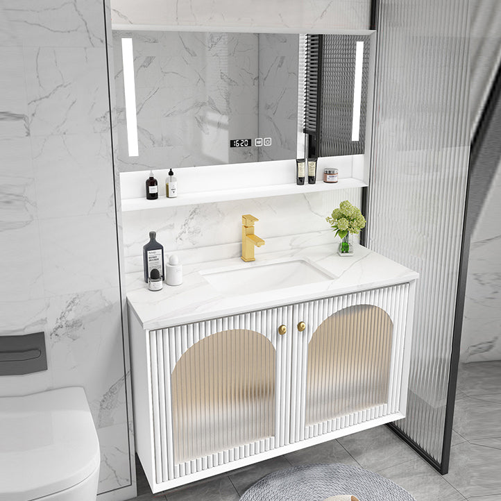 Waterproof Bathroom Vanity Rectangle Single Sink Wood Frame Wall-Mounted Drawers Vanity