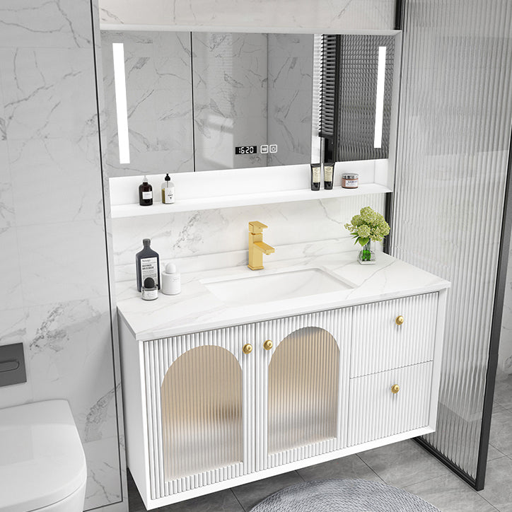 Waterproof Bathroom Vanity Rectangle Single Sink Wood Frame Wall-Mounted Drawers Vanity