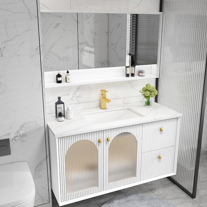 Waterproof Bathroom Vanity Rectangle Single Sink Wood Frame Wall-Mounted Drawers Vanity