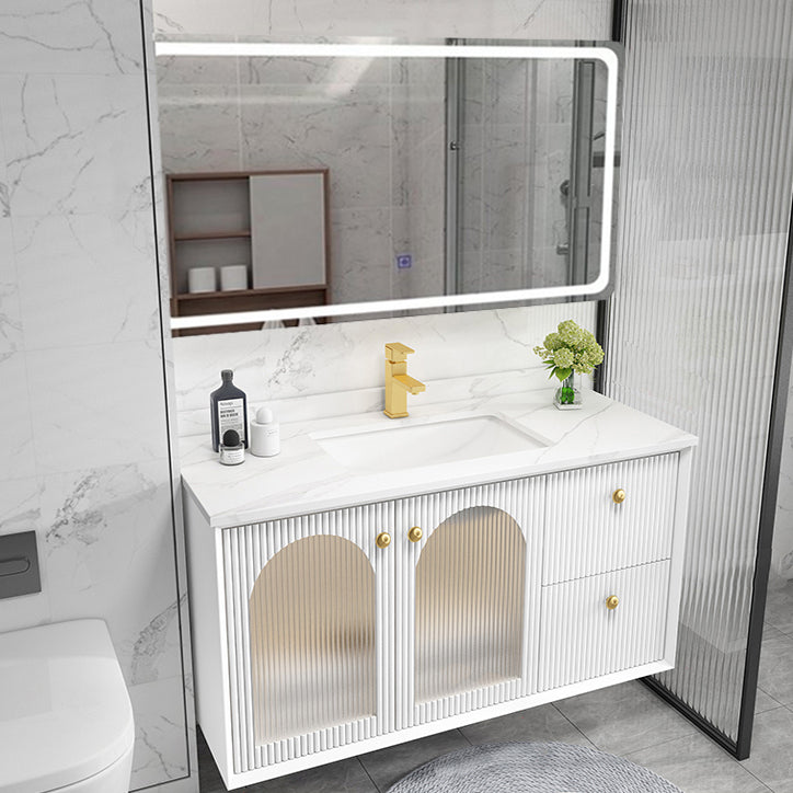 Waterproof Bathroom Vanity Rectangle Single Sink Wood Frame Wall-Mounted Drawers Vanity