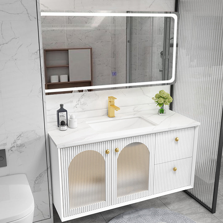 Waterproof Bathroom Vanity Rectangle Single Sink Wood Frame Wall-Mounted Drawers Vanity