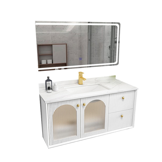 Waterproof Bathroom Vanity Rectangle Single Sink Wood Frame Wall-Mounted Drawers Vanity