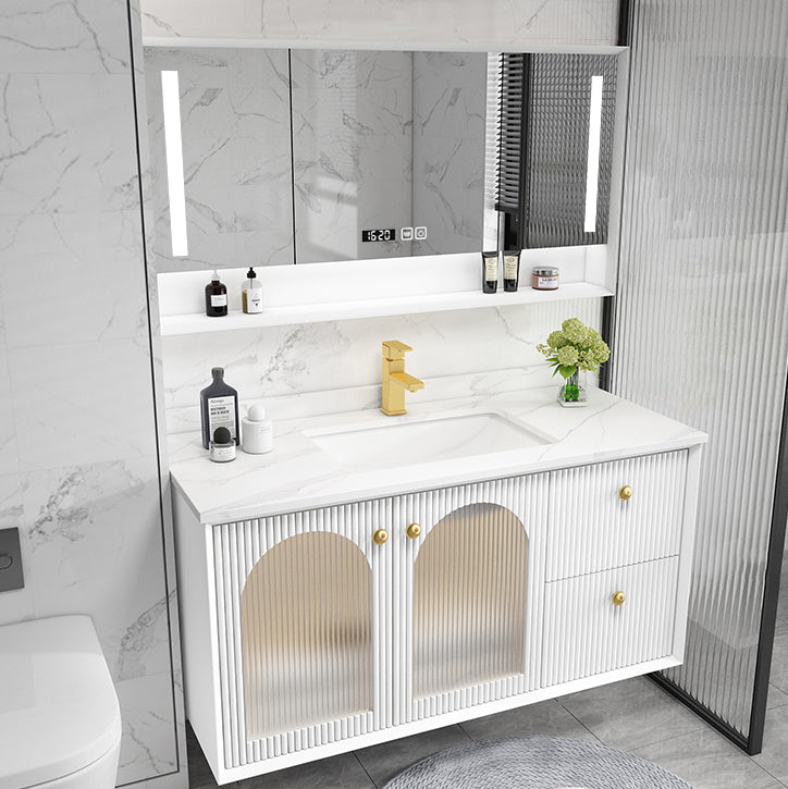 Waterproof Bathroom Vanity Rectangle Single Sink Wood Frame Wall-Mounted Drawers Vanity