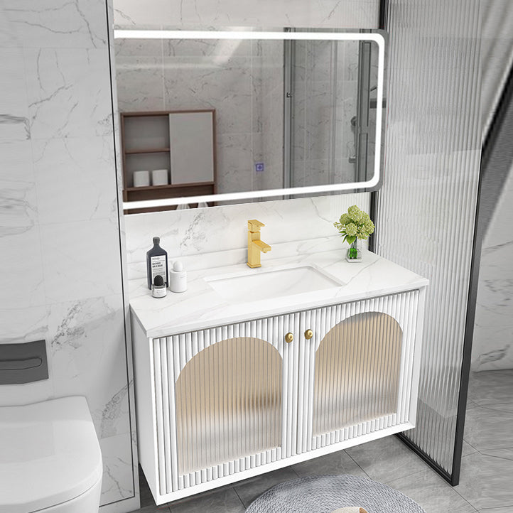 Waterproof Bathroom Vanity Rectangle Single Sink Wood Frame Wall-Mounted Drawers Vanity