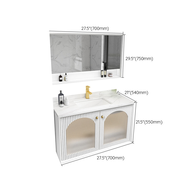 Waterproof Bathroom Vanity Rectangle Single Sink Wood Frame Wall-Mounted Drawers Vanity
