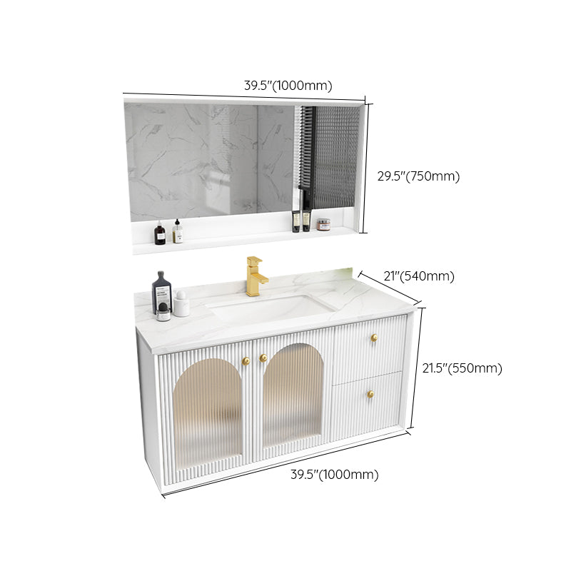 Waterproof Bathroom Vanity Rectangle Single Sink Wood Frame Wall-Mounted Drawers Vanity