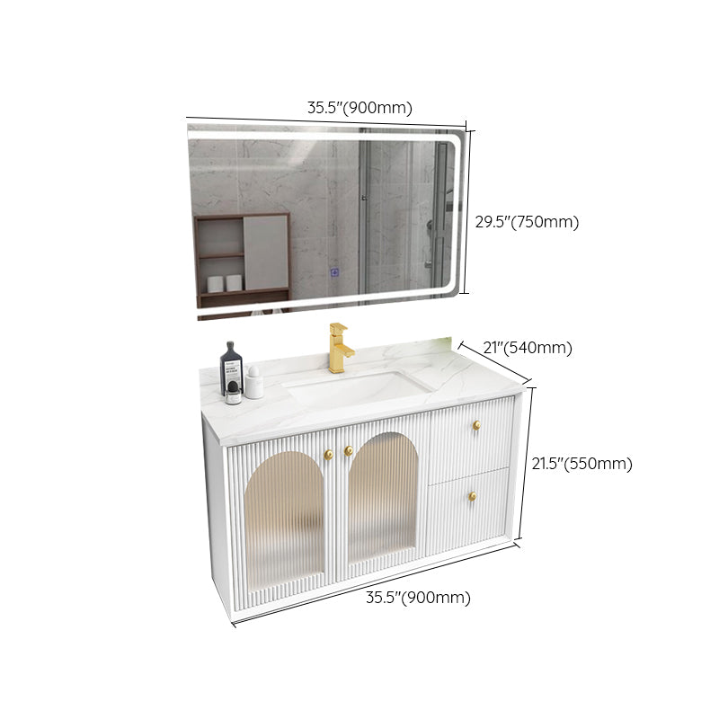 Waterproof Bathroom Vanity Rectangle Single Sink Wood Frame Wall-Mounted Drawers Vanity