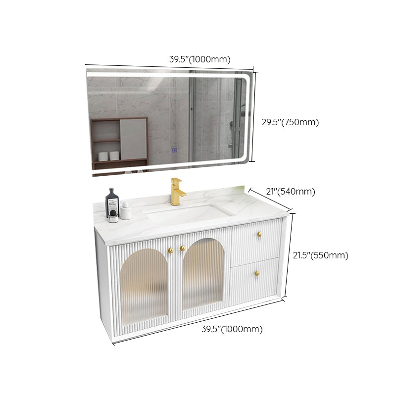 Waterproof Bathroom Vanity Rectangle Single Sink Wood Frame Wall-Mounted Drawers Vanity
