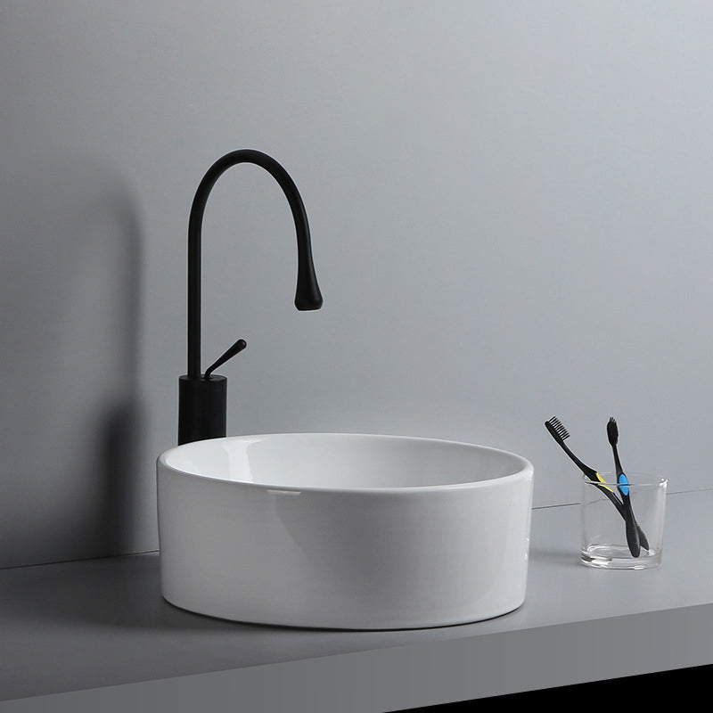 Modern Vessel Sink Round Porcelain with Faucet Vessel Lavatory Sink