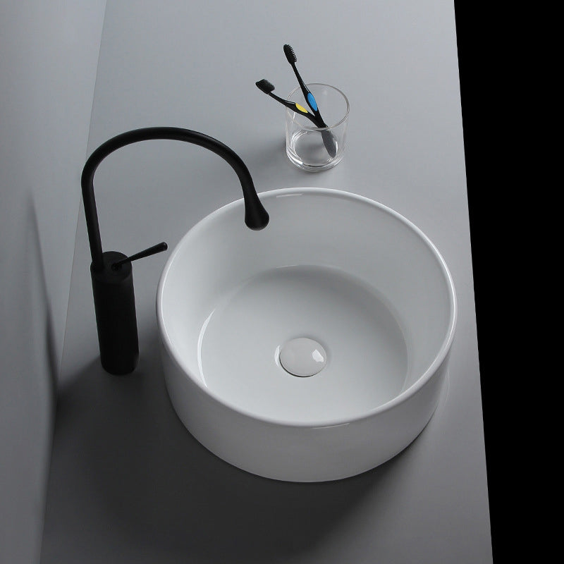 Modern Vessel Sink Round Porcelain with Faucet Vessel Lavatory Sink