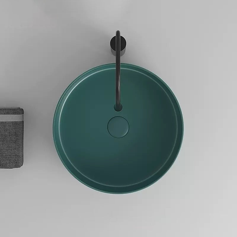 Modern Vessel Sink Round Porcelain with Faucet Vessel Lavatory Sink