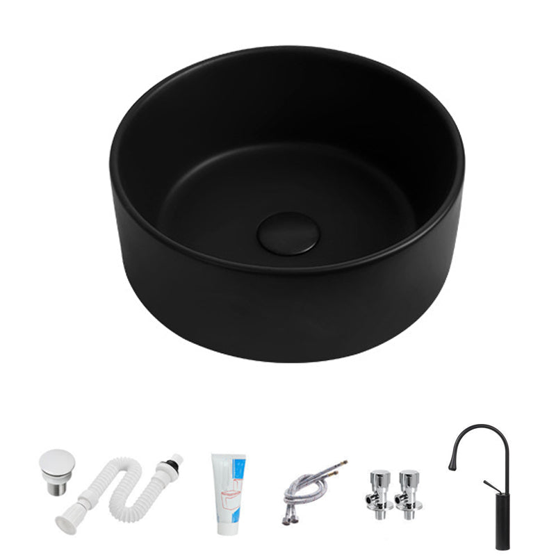 Modern Vessel Sink Round Porcelain with Faucet Vessel Lavatory Sink