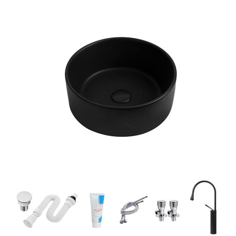 Modern Vessel Sink Round Porcelain with Faucet Vessel Lavatory Sink