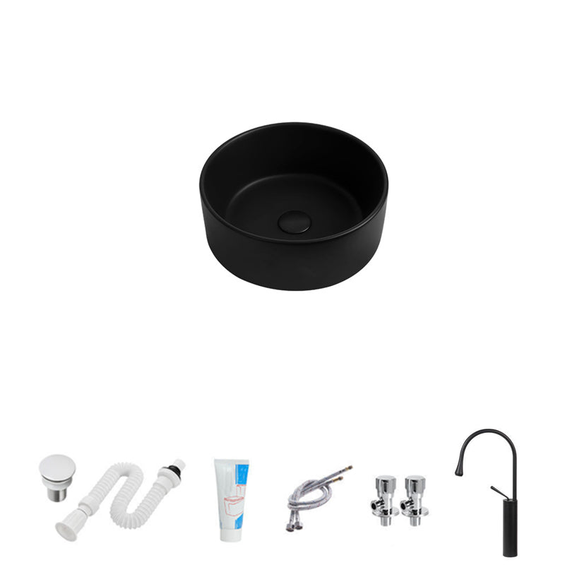 Modern Vessel Sink Round Porcelain with Faucet Vessel Lavatory Sink