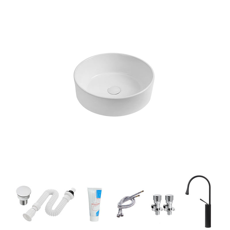 Modern Vessel Sink Round Porcelain with Faucet Vessel Lavatory Sink