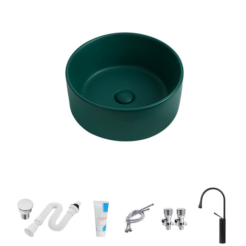 Modern Vessel Sink Round Porcelain with Faucet Vessel Lavatory Sink