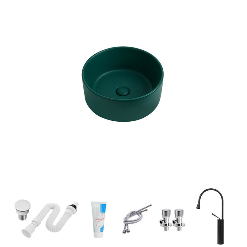 Modern Vessel Sink Round Porcelain with Faucet Vessel Lavatory Sink