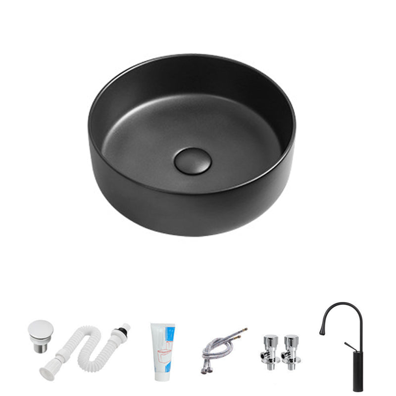 Modern Vessel Sink Round Porcelain with Faucet Vessel Lavatory Sink