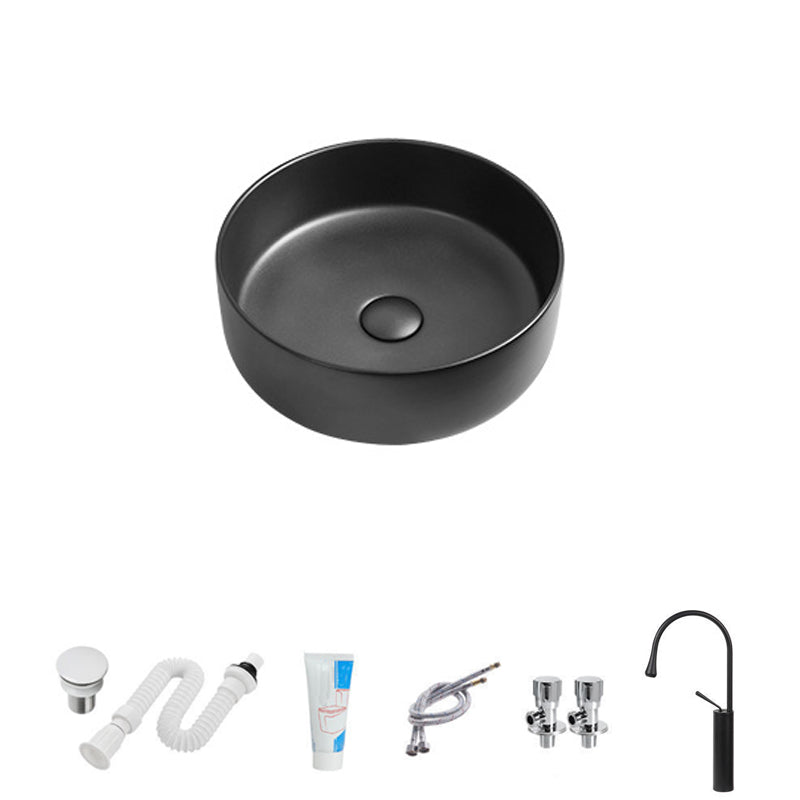 Modern Vessel Sink Round Porcelain with Faucet Vessel Lavatory Sink