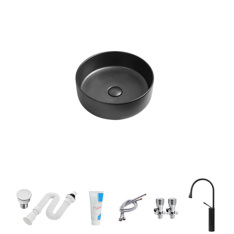 Modern Vessel Sink Round Porcelain with Faucet Vessel Lavatory Sink