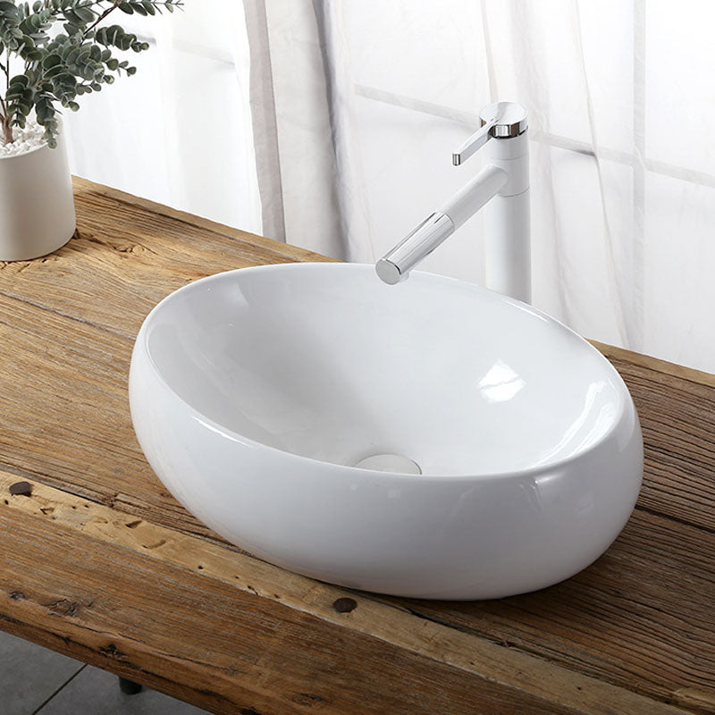 Modern Vessel Bathroom Sink Rectangular Porcelain Drain Vessel Sink(Not Included Faucet)
