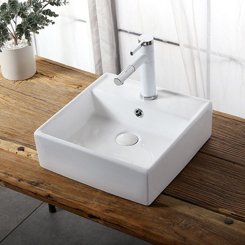 Modern Vessel Bathroom Sink Rectangular Porcelain Drain Vessel Sink(Not Included Faucet)
