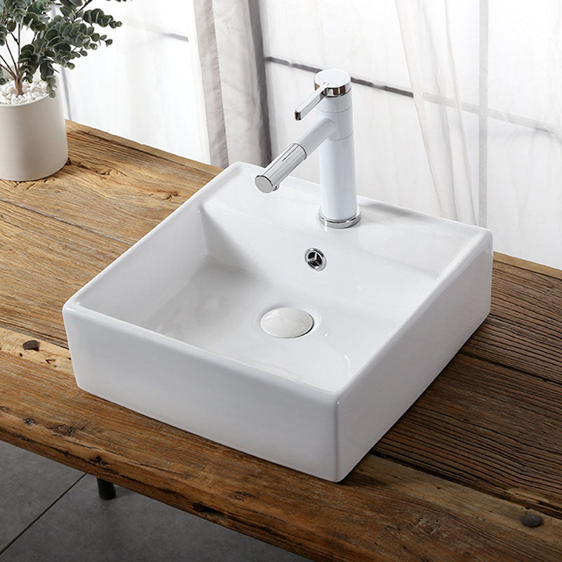 Modern Vessel Bathroom Sink Rectangular Porcelain Drain Vessel Sink(Not Included Faucet)
