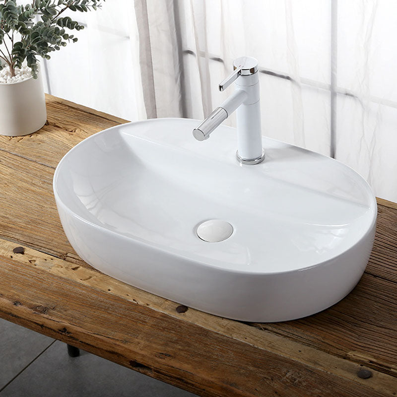 Modern Vessel Bathroom Sink Rectangular Porcelain Drain Vessel Sink(Not Included Faucet)