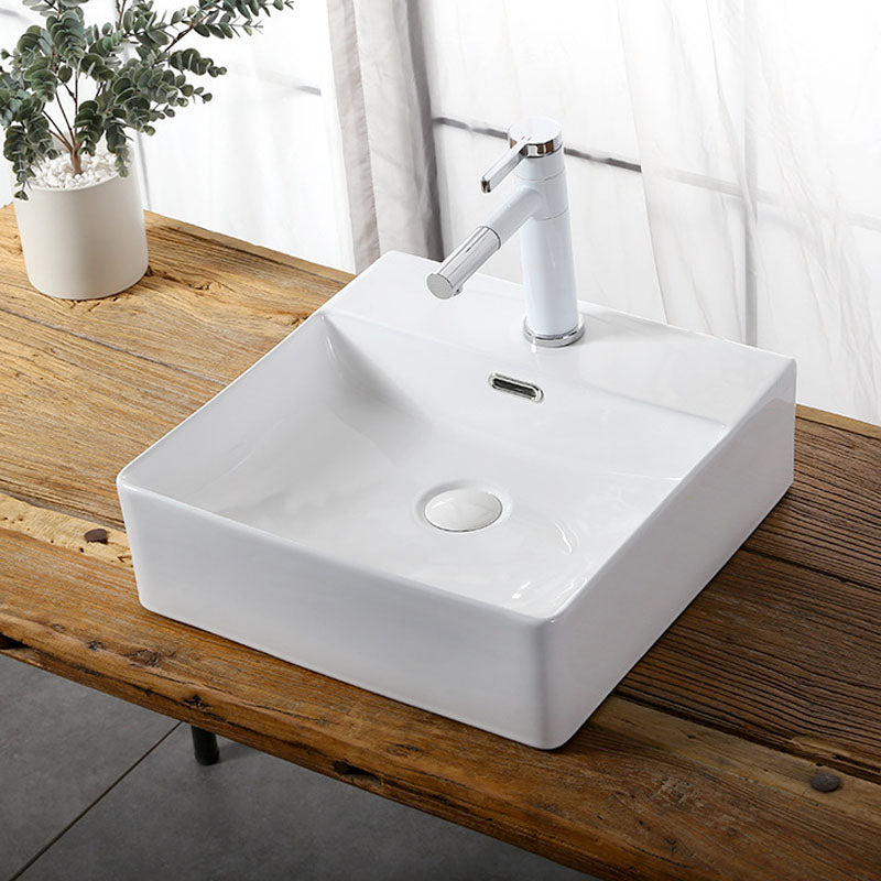 Modern Vessel Bathroom Sink Rectangular Porcelain Drain Vessel Sink(Not Included Faucet)