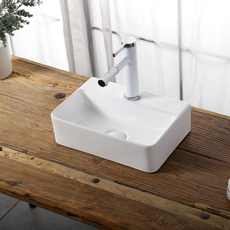 Modern Vessel Bathroom Sink Rectangular Porcelain Drain Vessel Sink(Not Included Faucet)