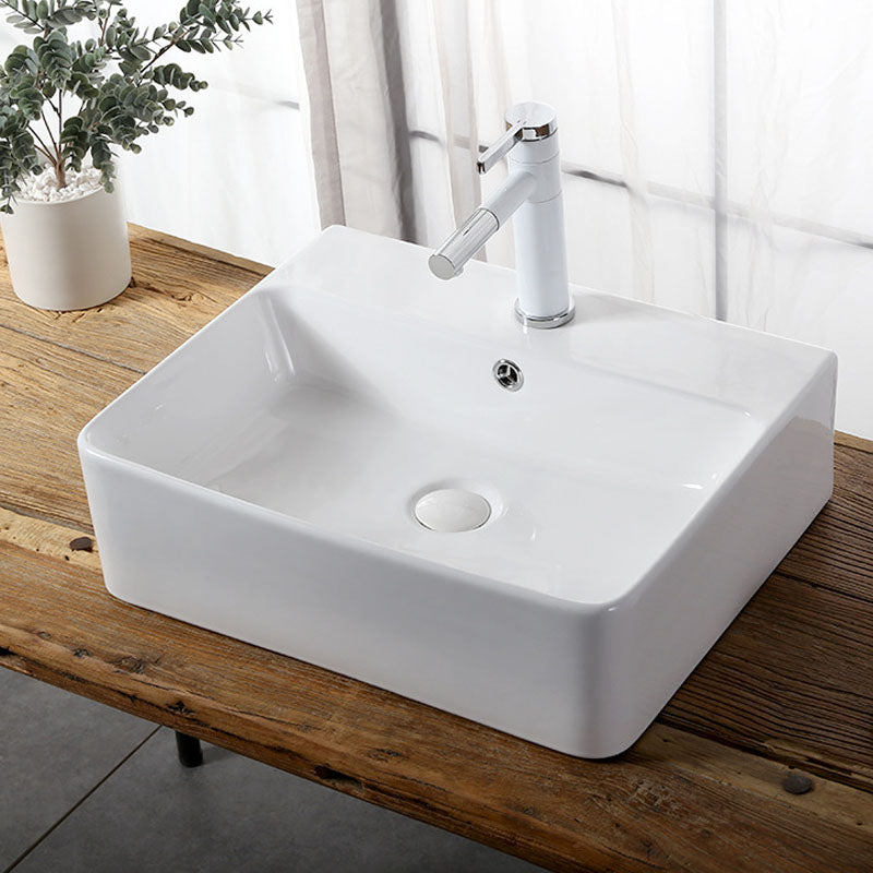 Modern Vessel Bathroom Sink Rectangular Porcelain Drain Vessel Sink(Not Included Faucet)