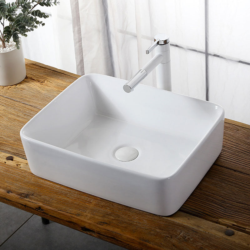 Modern Vessel Bathroom Sink Rectangular Porcelain Drain Vessel Sink(Not Included Faucet)