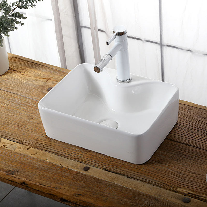 Modern Vessel Bathroom Sink Rectangular Porcelain Drain Vessel Sink(Not Included Faucet)