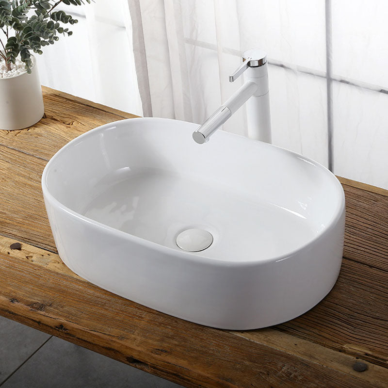 Modern Vessel Bathroom Sink Rectangular Porcelain Drain Vessel Sink(Not Included Faucet)