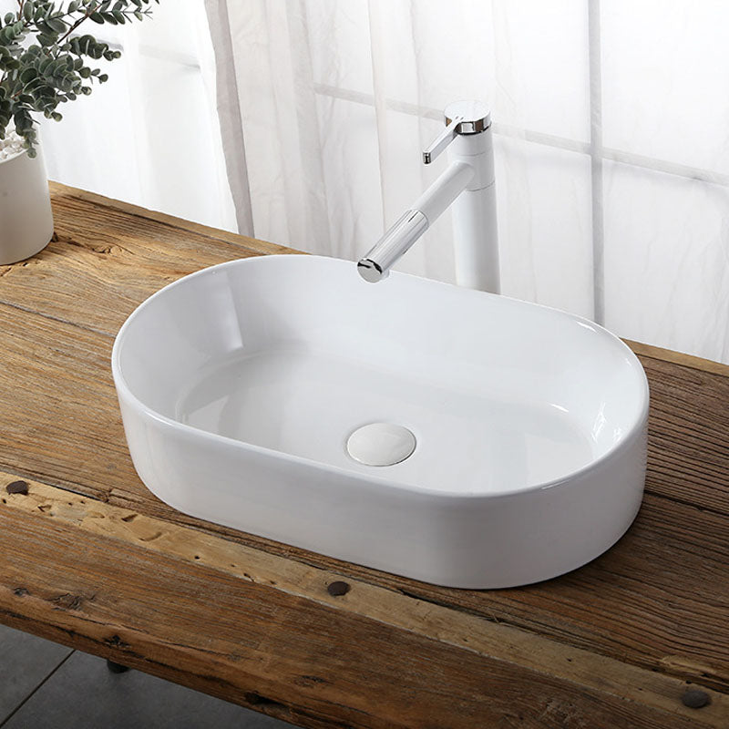 Modern Vessel Bathroom Sink Rectangular Porcelain Drain Vessel Sink(Not Included Faucet)