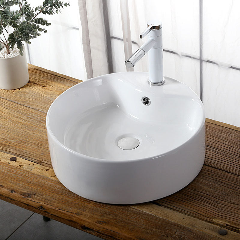 Modern Vessel Bathroom Sink Rectangular Porcelain Drain Vessel Sink(Not Included Faucet)