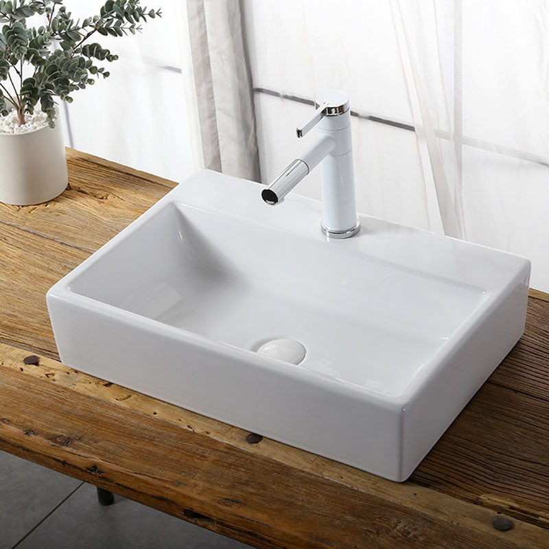Modern Vessel Bathroom Sink Rectangular Porcelain Drain Vessel Sink(Not Included Faucet)
