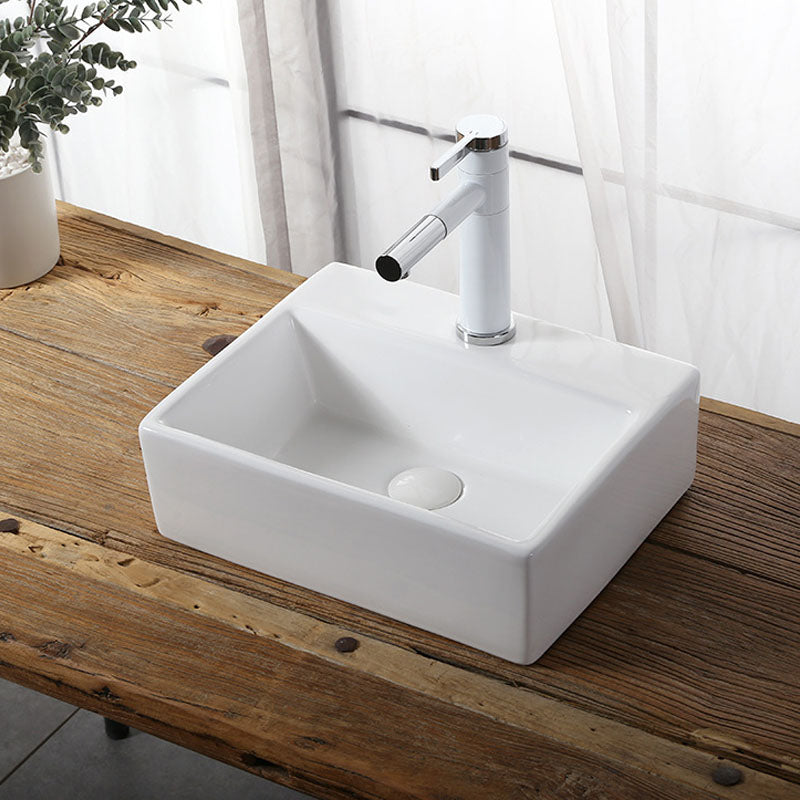 Modern Vessel Bathroom Sink Rectangular Porcelain Drain Vessel Sink(Not Included Faucet)