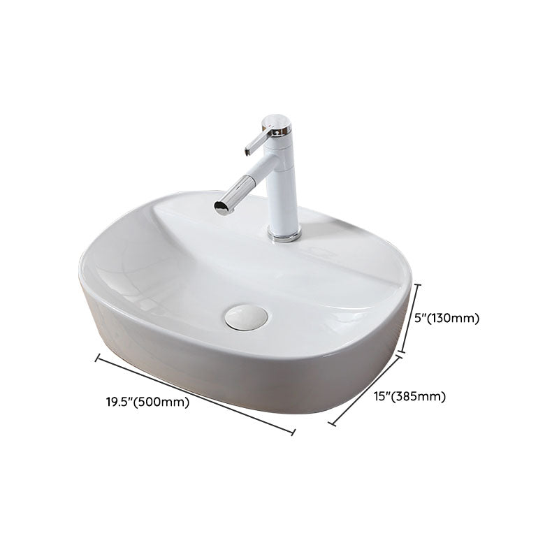Modern Vessel Bathroom Sink Rectangular Porcelain Drain Vessel Sink(Not Included Faucet)