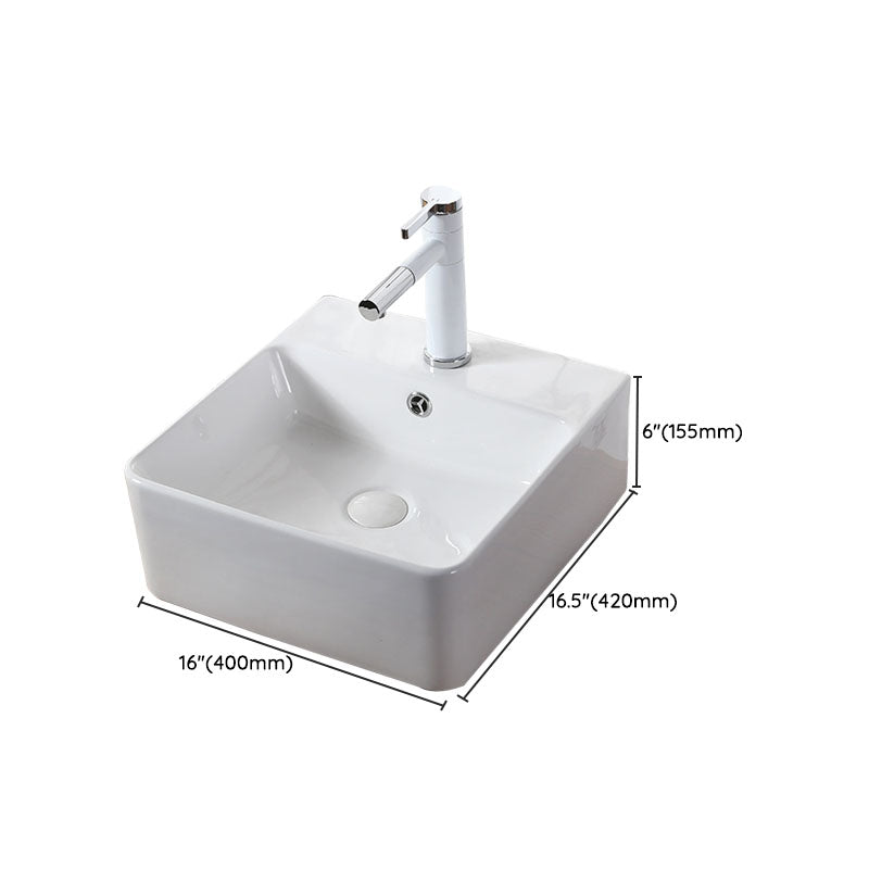 Modern Vessel Bathroom Sink Rectangular Porcelain Drain Vessel Sink(Not Included Faucet)