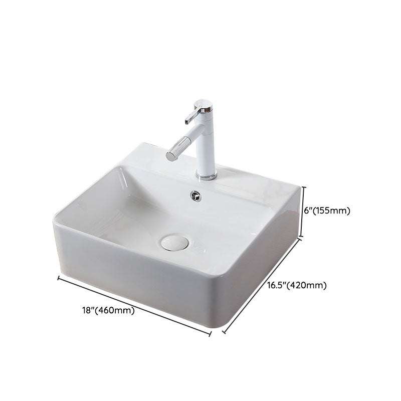 Modern Vessel Bathroom Sink Rectangular Porcelain Drain Vessel Sink(Not Included Faucet)