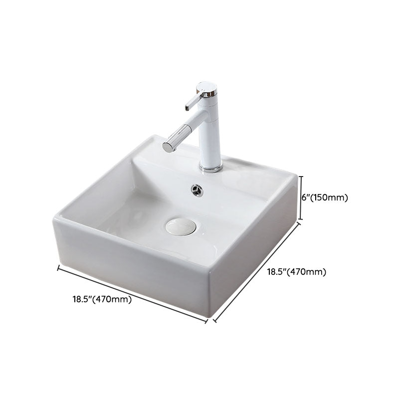Modern Vessel Bathroom Sink Rectangular Porcelain Drain Vessel Sink(Not Included Faucet)